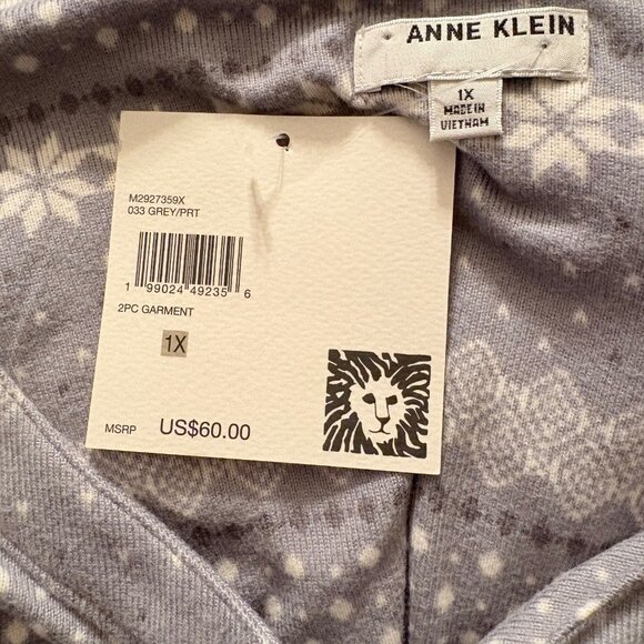 Anne Klein +1X Gray Print Pocket Drawstring Pants Long Sleeve Sleepwear 2 Pc Set - Picture 6 of 11